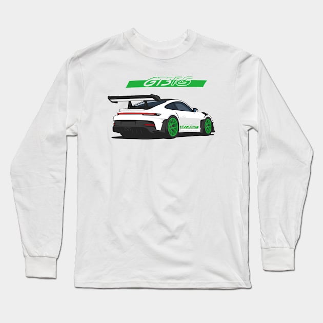 Rear car 911 gt3 rs white green Long Sleeve T-Shirt by creative.z